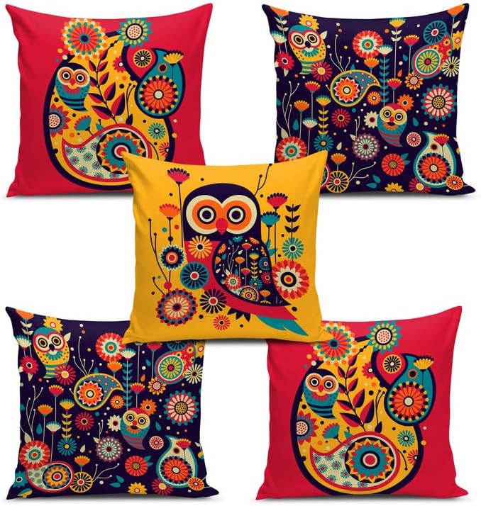 DreamVio Soft Fabric Designer Decorative Printed Cushion Cover Decorations for Sofa Living Room Set of 5 16 x 16 inch Multi (MULTIMFCC19)