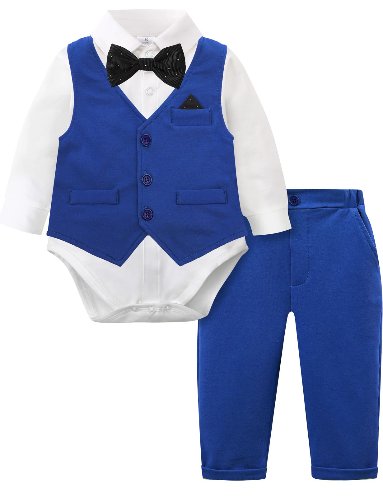 A&amp;J DESIGN 4Pcs Baby Boy Suits Dress Outfit Shirt Pants Bowtie Vest Set 3-18M