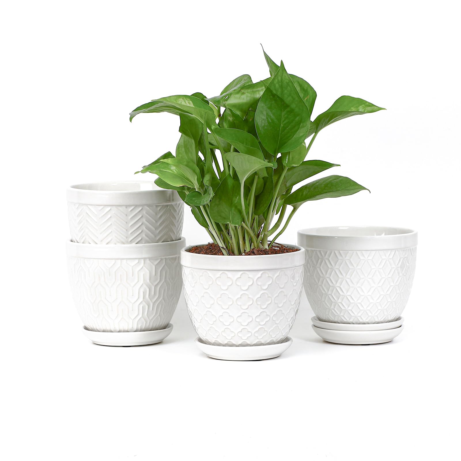 Pots de fleurs en céramique blancs de 14 cm pour une déco de salon épurée