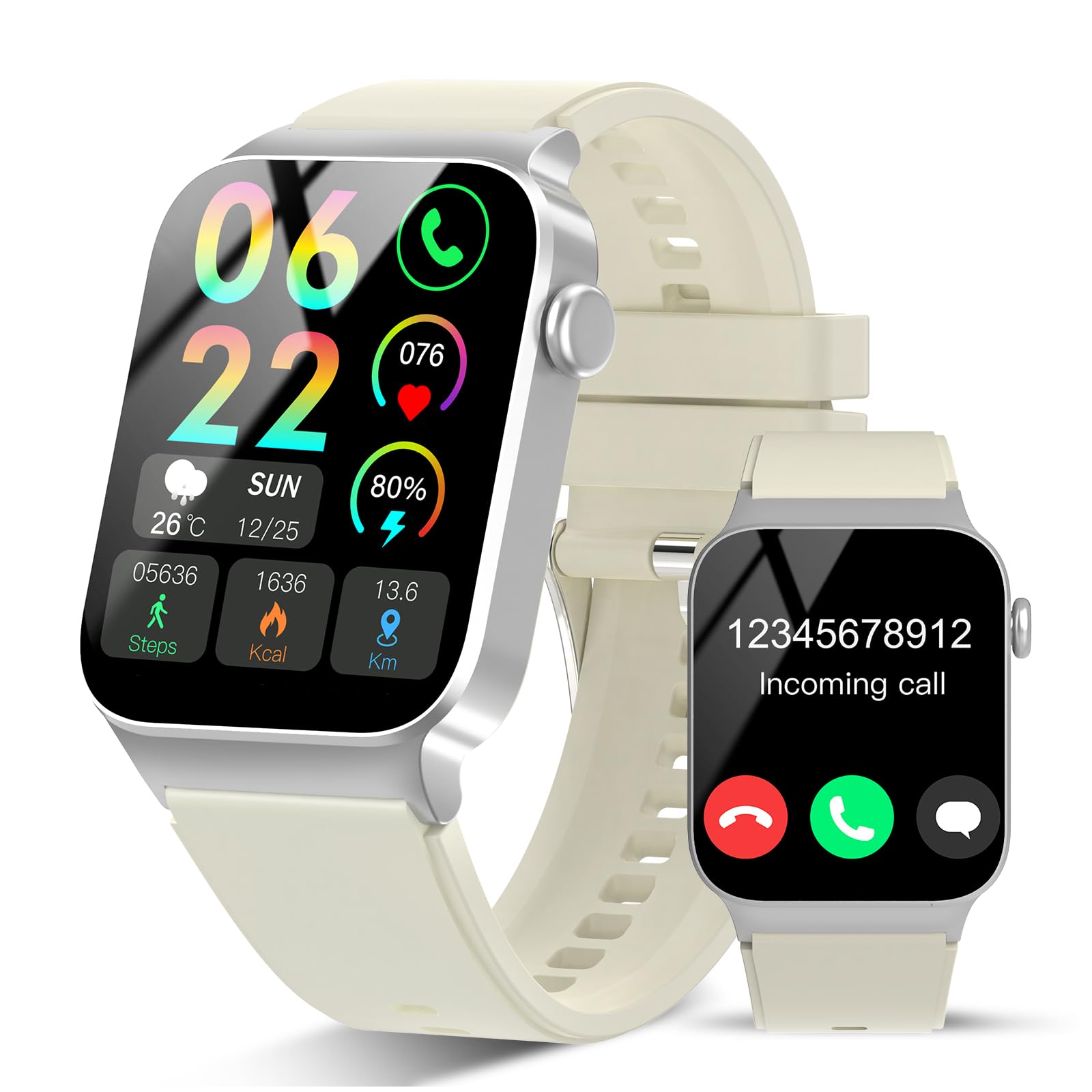 Photo 1 of STECEi Smart Watch for Men Women Bluetooth Call, 1.85" HD Screen Smartwatch with Heart Rate/Sleep Monitor, 110+ Sport Modes Activity Trackers IP68 Waterproof, Creamy White