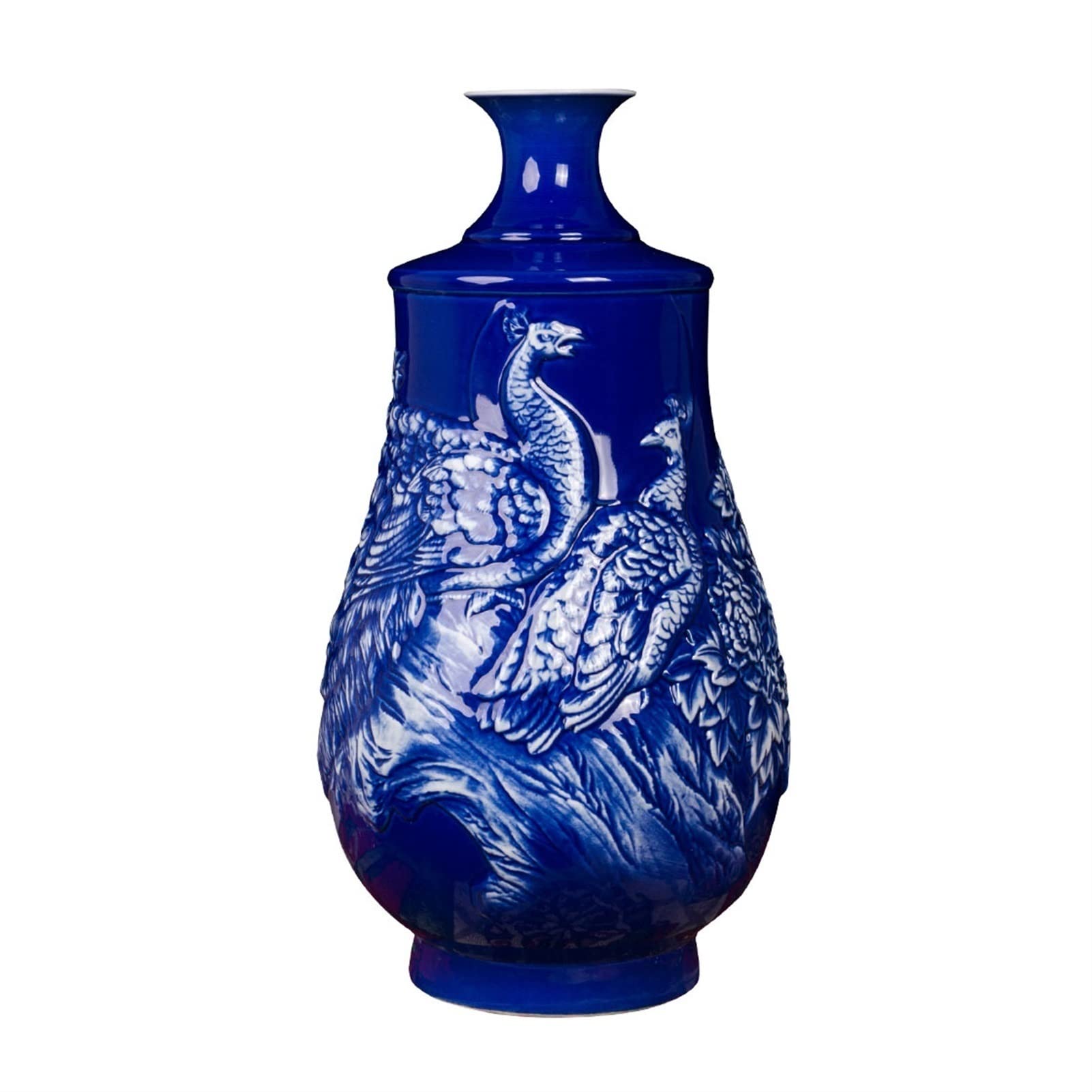 Grand vase bleu peint à la main en céramique artisanale rétro de 13,3 pouces