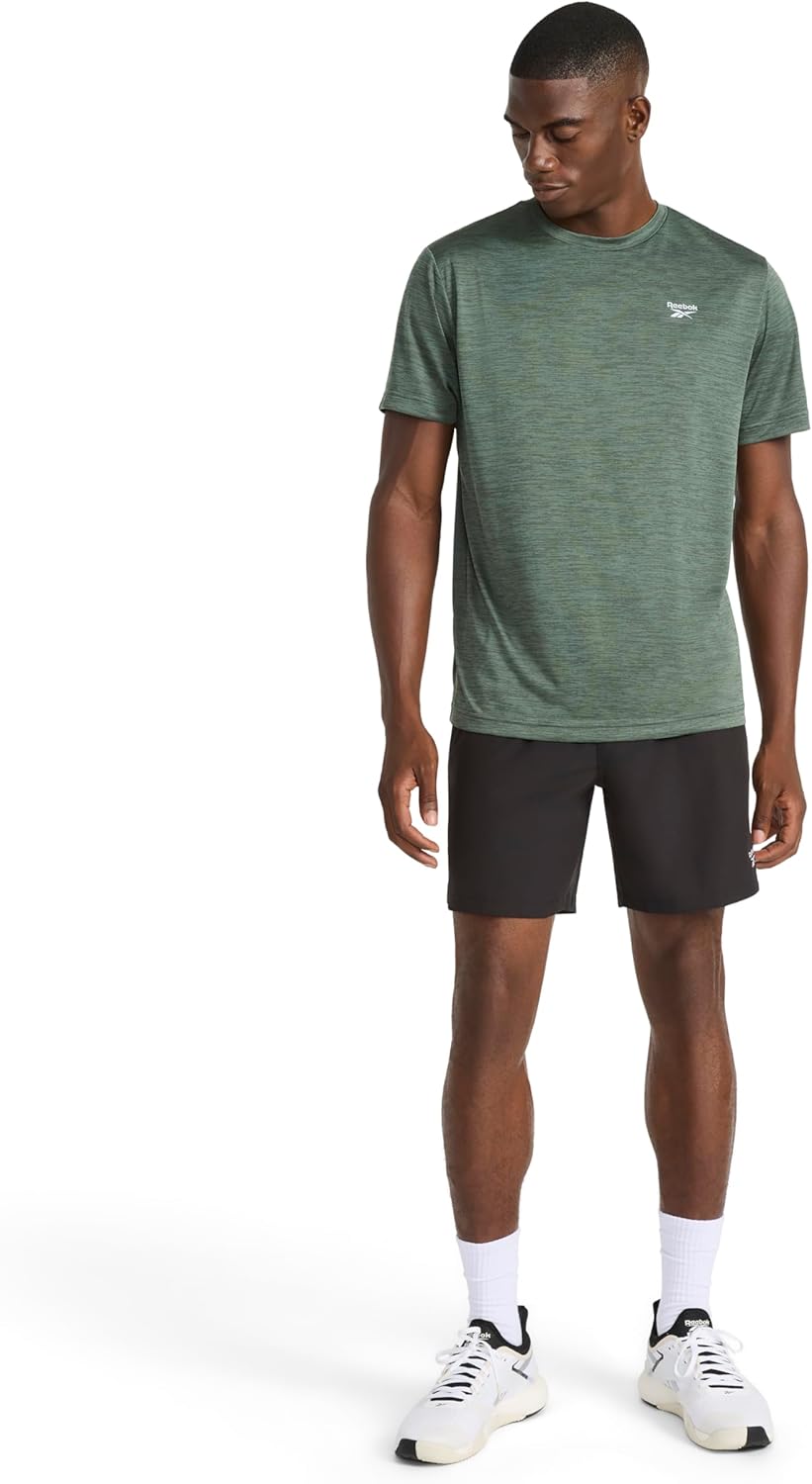 Reebok Mens Small Logo Short Sleeve Crewneck T-Shirt, Standard Fit, Breathable Lightweight Stretch Knit Fabric - Image 4