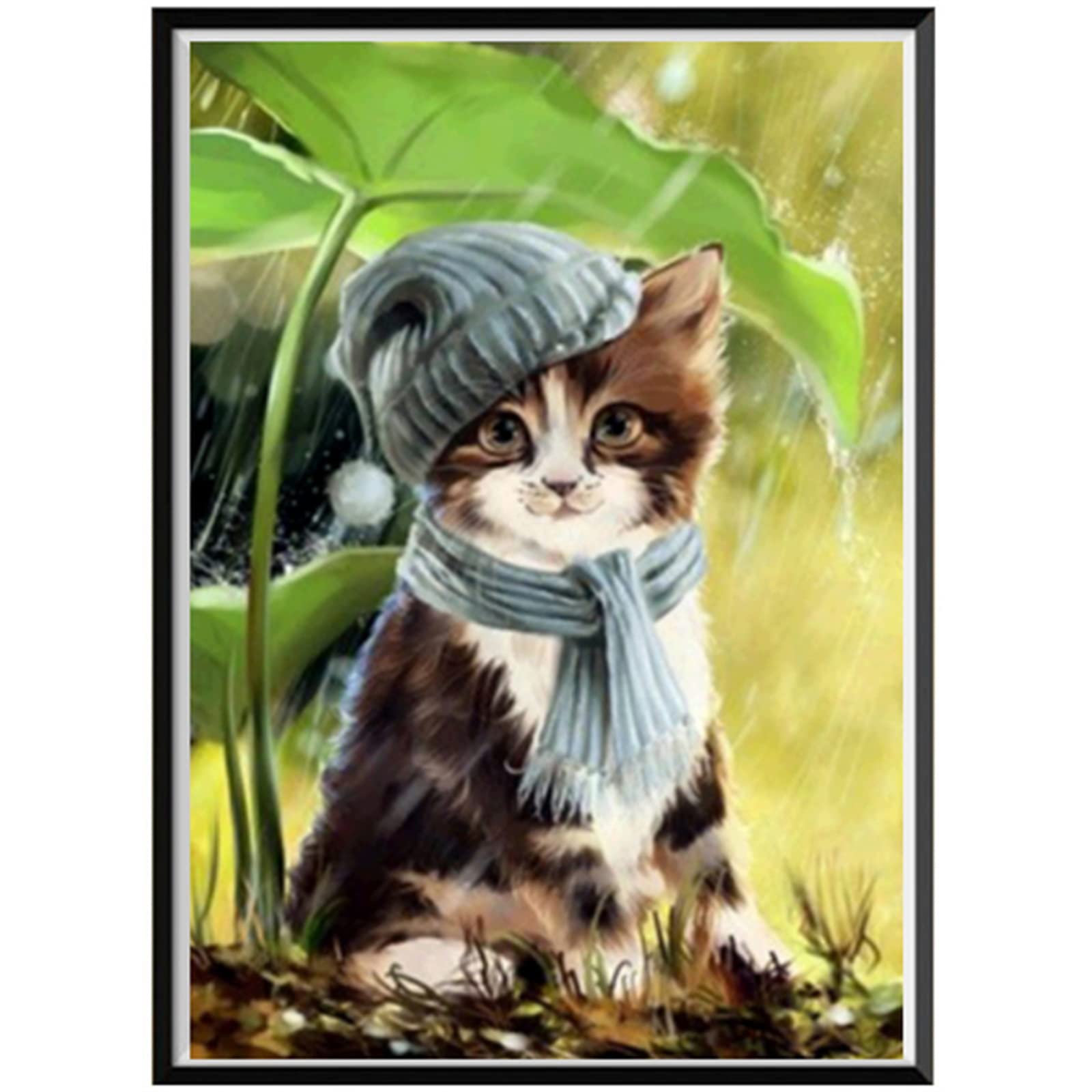 Kit Broderie Diamant Complet Chat et Plante 60x90cm pour Point de Croix