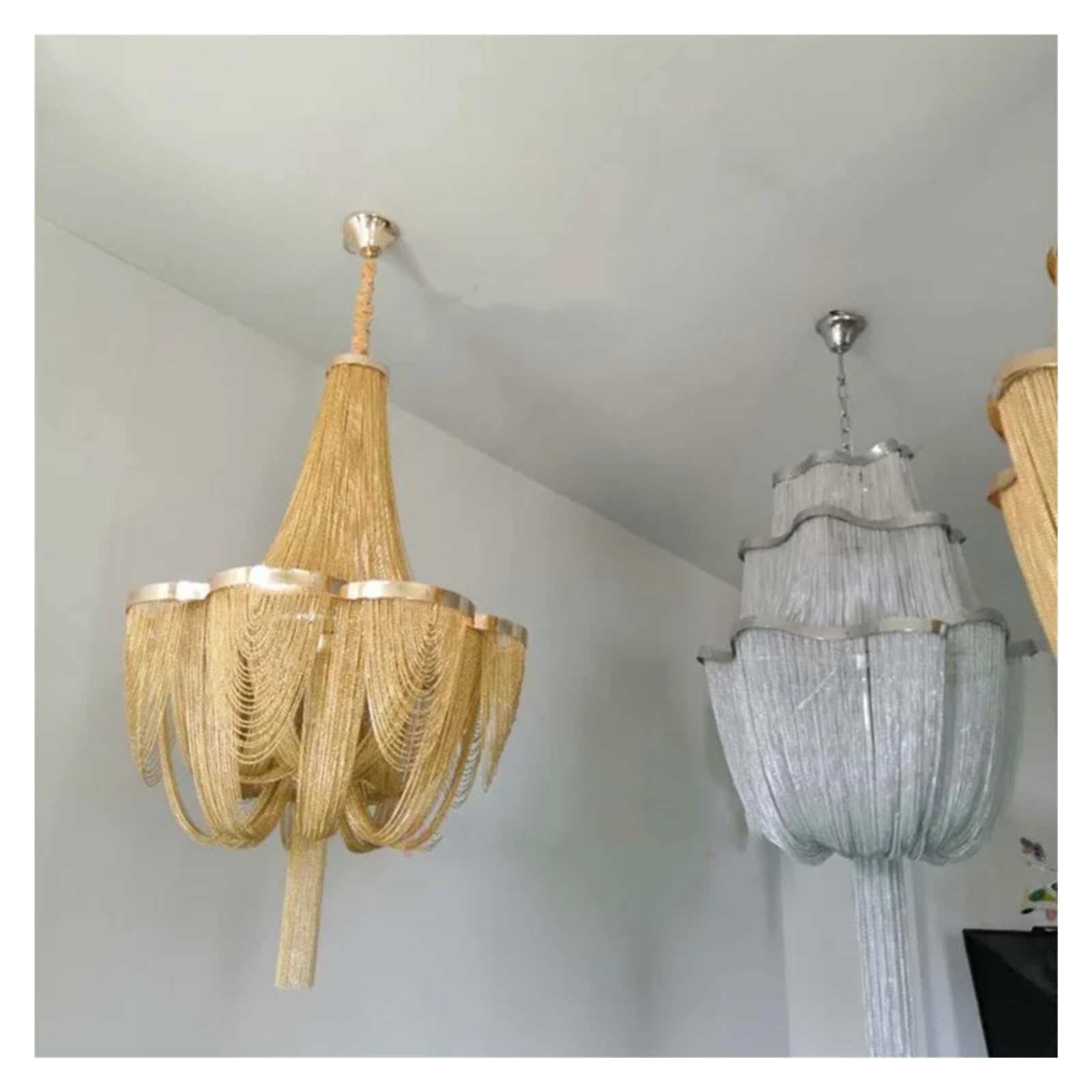 Nowoczesne srebrne oświetlenie wiszące do salonu Luksusowe złote lampy wiszące z frędzlami Nowoczesne Beauty Comes