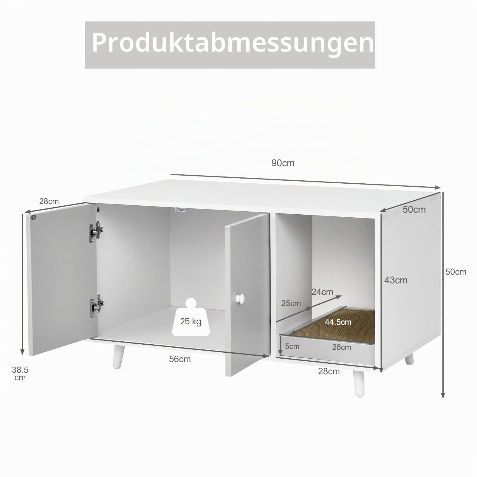 LIFEZEAL 2 in1 Katzenschrank mit Kratzbrett, Kaffeetisch mit Katzenhaus, Katzenhaus mit 2 Türen und hochgezogenen Beine, Katzenklo Katzentoilette Katzenhütte, Braun (Weiß)