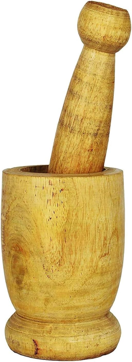 FOREVER FINDS Wooden Mortal Pestal Set,Natural Wood Okhli Spice Mixer Kharal, Kitchen Khalbatta Masher, Ginger Garlic Crusher, Masala Kutni for Cooking Wooden Okhali and Musal/Mortar and Pestle Set