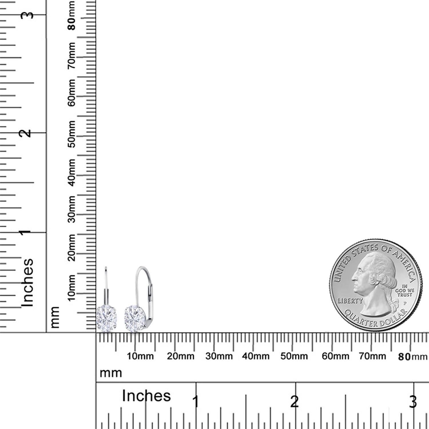 Gem Stone King White Moissanite Rhodium Plated Leverback Earrings For Women (1.80 Cttw, Gemstone Birthstone, Oval 7X5MM)