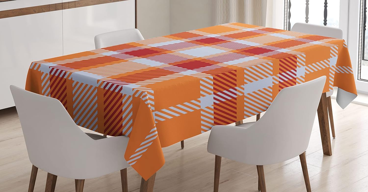 Mantel Mesa Rectangular Cuadrícula Naranja, Manteles Antimanchas Patrones Geométricos, 3D Impresión Mantel Impermeable Lavable para Cocina Salón Comedor, 140x300 cm Q/P4060