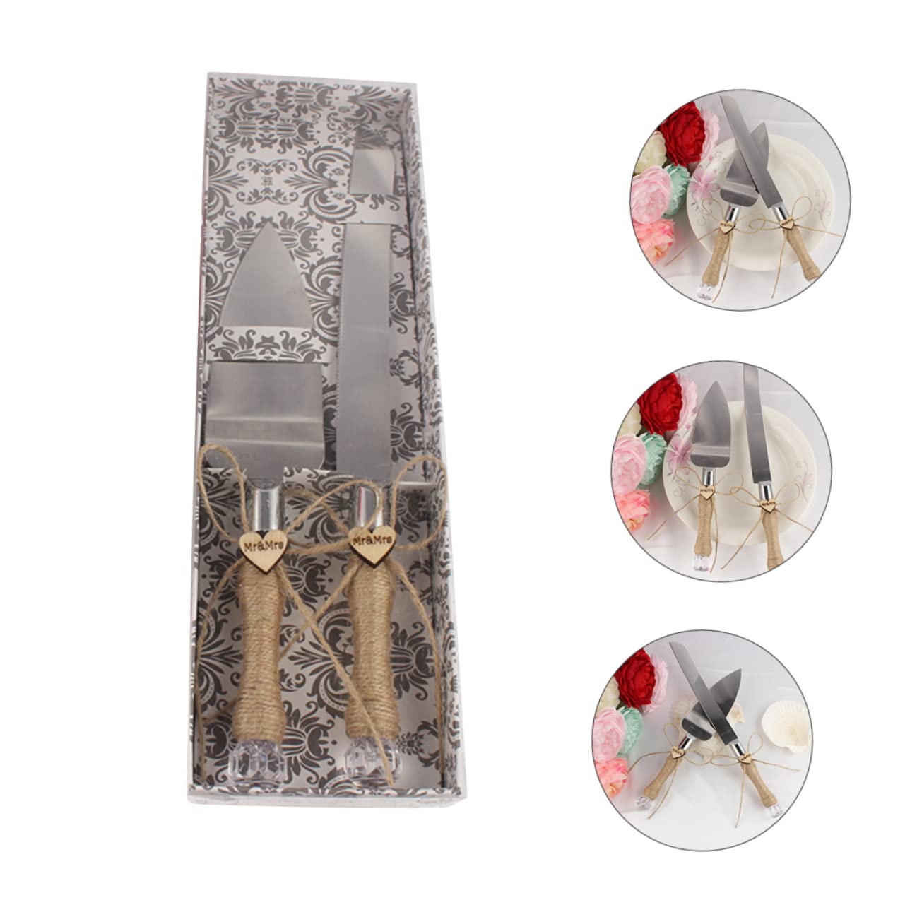 Ensemble Pelle à Gâteau de Mariage 2 Pièces en Acier Inoxydable Argenté