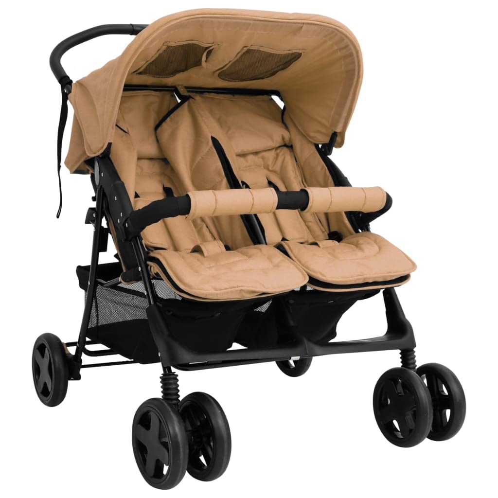 Toshilian Poussette Double Pliable pour Jumeaux, Taupe, Acier