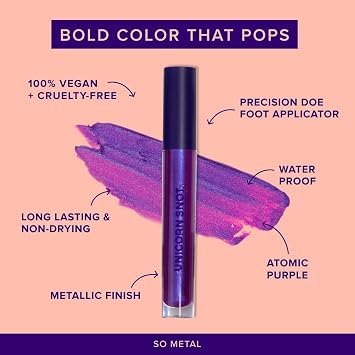 UNICORN SNOT Glitter Gel & Glitter Liquid Metal Lip Paint Bundle - Makeup for Festivals, Raves, Anime Cosplay - Safe for Face, Easy Application & Removal (Ultraviolet & Boom)
