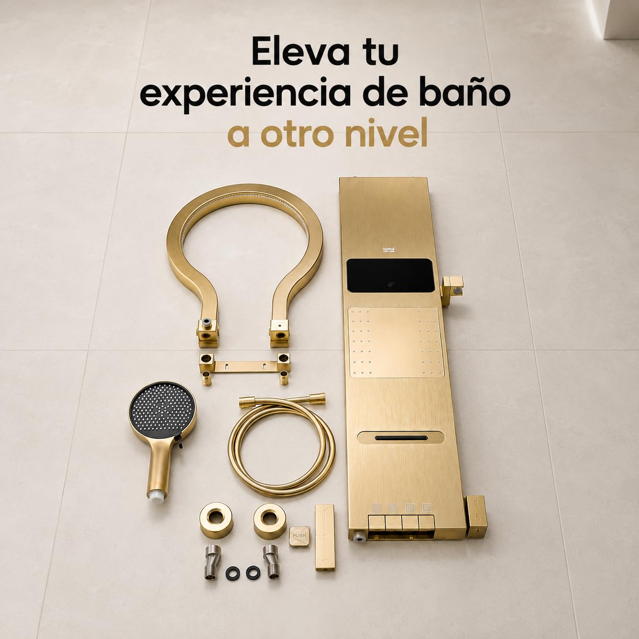 INEX EUROPA Panel de Ducha Termostática de Lujo Gold - Columna de Ducha Hidromasaje 10 Años de Garantía con 4 Modos de Operación - Torre de Ducha 105 cm Altura Daytona Collection