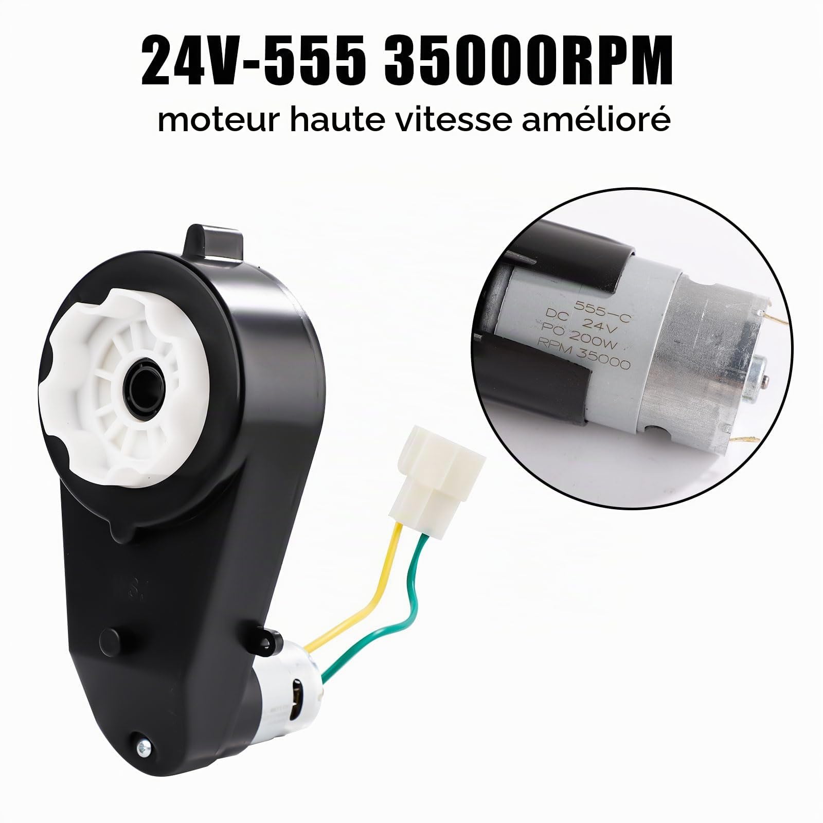 2pcs Boîte de Vitesse de Moteur Électrique, Kit de Mise à Niveau des Roues Motrices 24V 35000tr/min Boîte de Vitesses Électrique pour Moteur à Grande Vitesse RS550 pour Voiture Jouets
