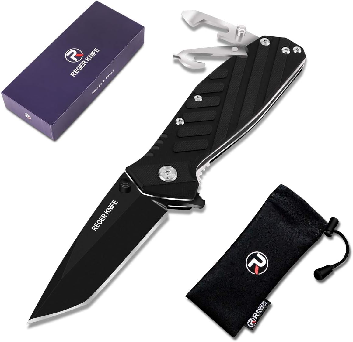 Pocket Knives for Men, RegerKnife Folding Knife with Clip, 3.0in 8cr13mov Steel Blade, Liner Lock, Thumb Stud Opening, 5 Multitool, Good for Survival Camping Hunting Hiking Fishing Outdoor Daily Use