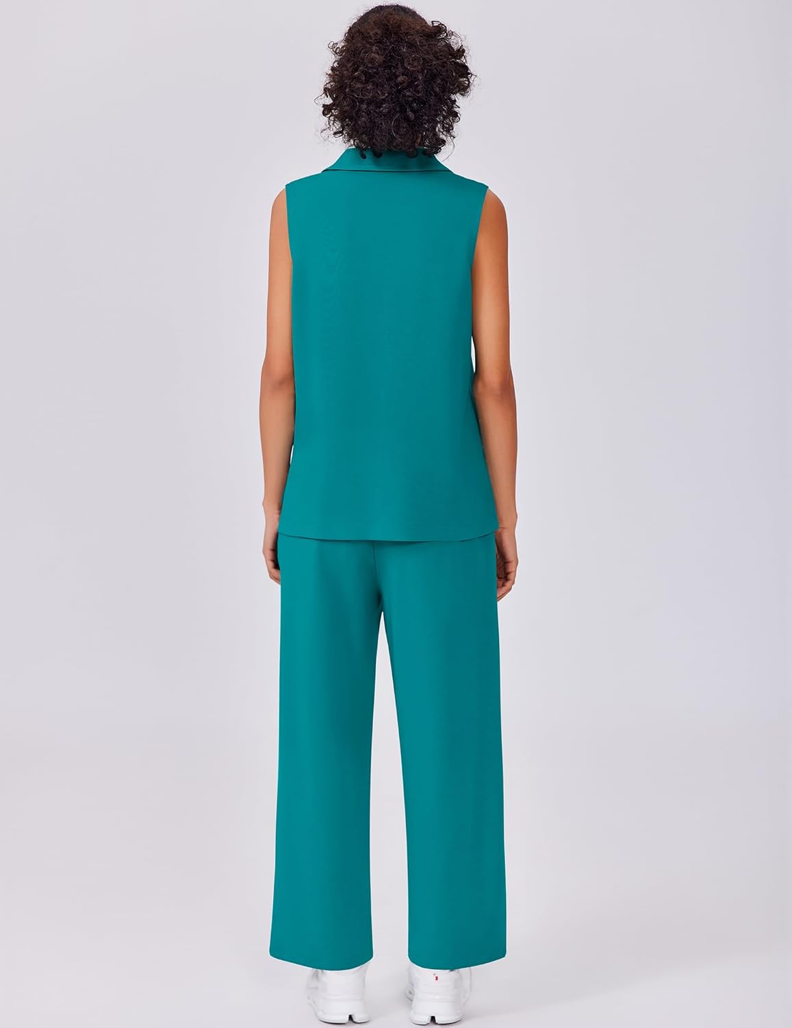 PINSPARK Two Piece Sets for Women Summer Outfits Sleeveless Lounge Sets V Neck Tops Wide Leg Crop Pants Travel Tracksuit - Image 2