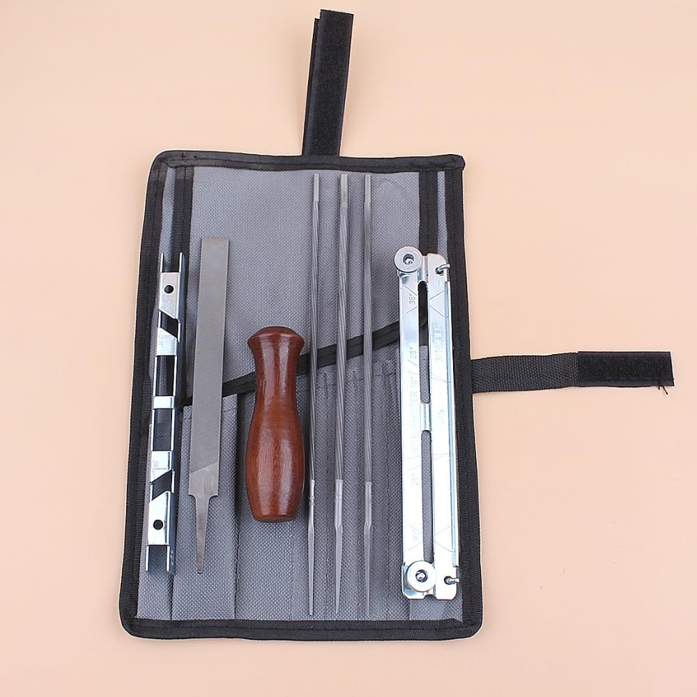 ROEDE 7 unids/Set Kit de Archivo de Archivo de Afilado de Cadena de Motosierra Archivo de 4 mm 4,8 mm 5,5 mm for Stihl 3/8quot; .325" .404" Juego de Soportes de Madera for limas de Cadena