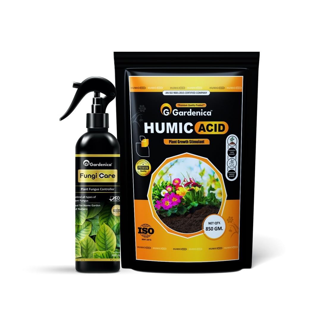 Gardenica Humic Acid 98% – potassium Humate and Fungi Care Combo and water soluble Organic Fertilizer For all plants Fungal Growth and Ensuring Robust Plant Growth