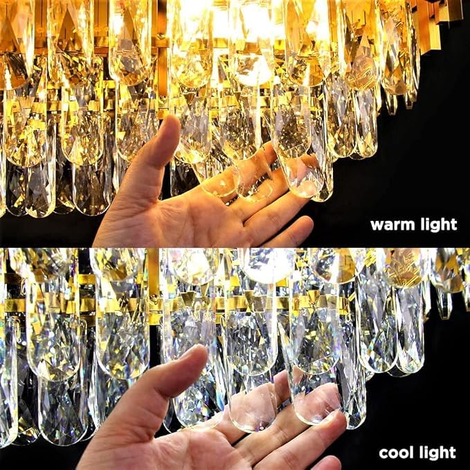 Image of DREAMY DESIGNS Chandelier Lights for Ceiling Gold 600MM 5-Tier K9 Crystal Chandeliers for Living Room with LED Plate Included Ceiling Light for Hall Modern Jhumar Designer Bedroom and Dining Room