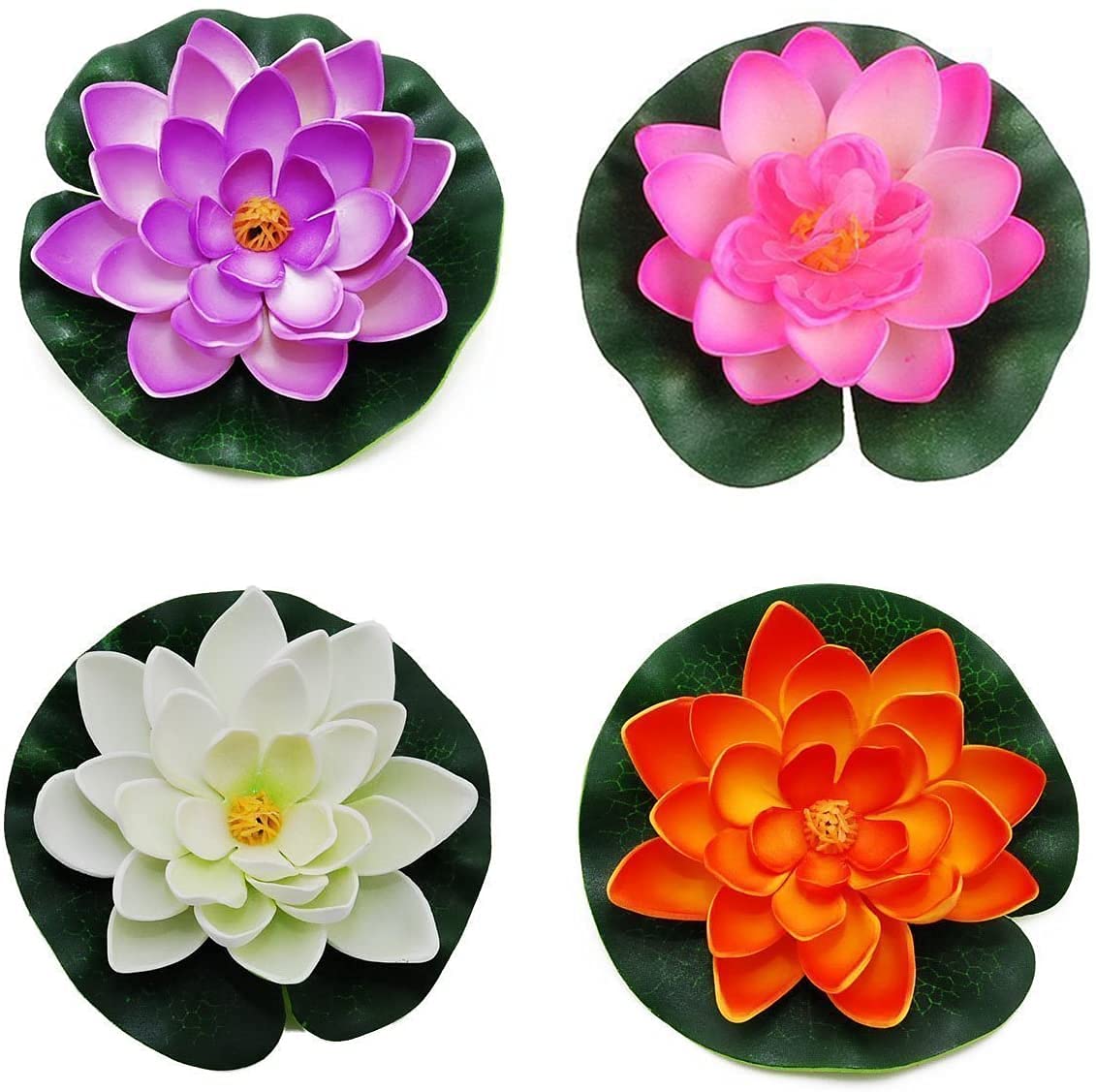 HshDUti 4Pcs Water Feature Artificial Lotus Floating Pond Planter Realistic Water Lily Fountain Waterproof Landscape Plants Decoration 10cm 4 Pcs