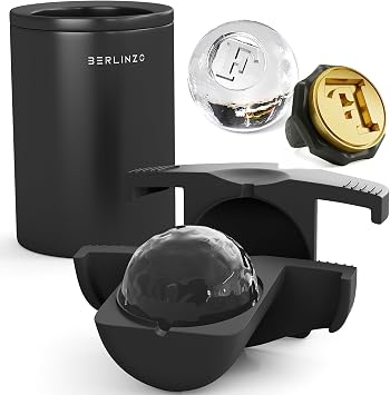 Berlinzo Premium Ice Ball Maker Mold with Stamp Ring Letter F - 1 Crystal Sphere Easy Release Mold Storage Bag Included, Clear Non-Electric