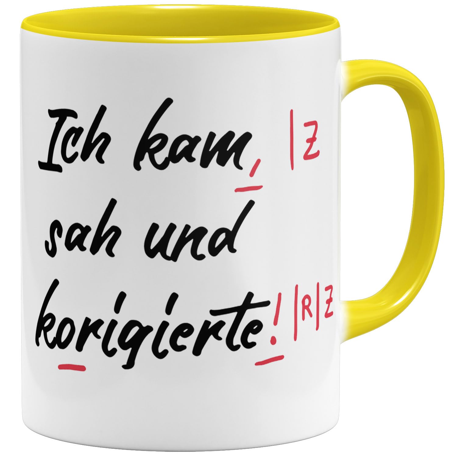 OM3® lustige Lehrer Kaffee-Tasse mit Spruch - Lehrergeschenk Spruchtasse Lehramt Studenten - Keramik Becher - 11oz 325ml - Beidseitig Bedruckt - Gelb