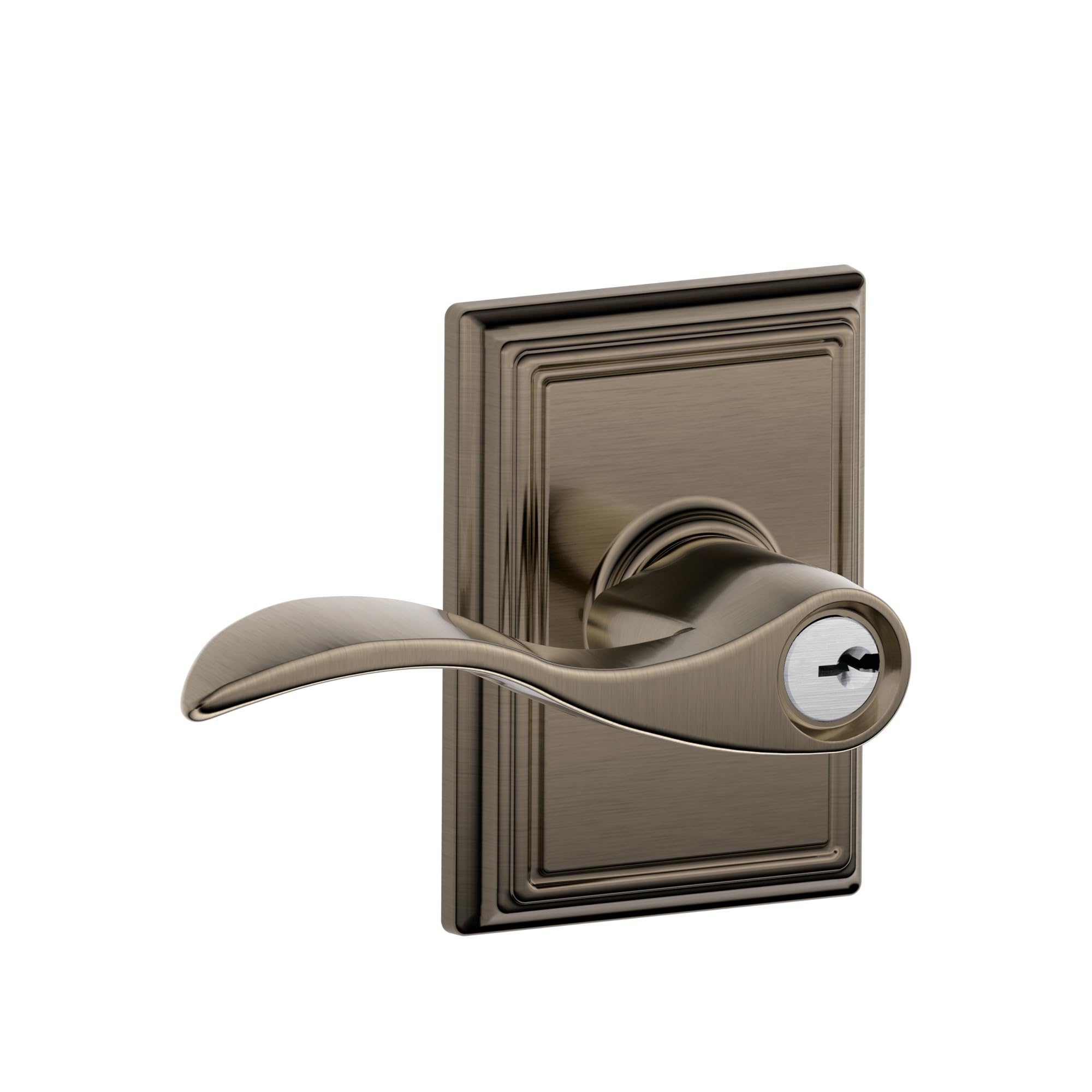 SCHLAGE Accent Lever with Addison Trim Keyed Entry Lock in Antique Pewter - F51A ACC 620 ADD