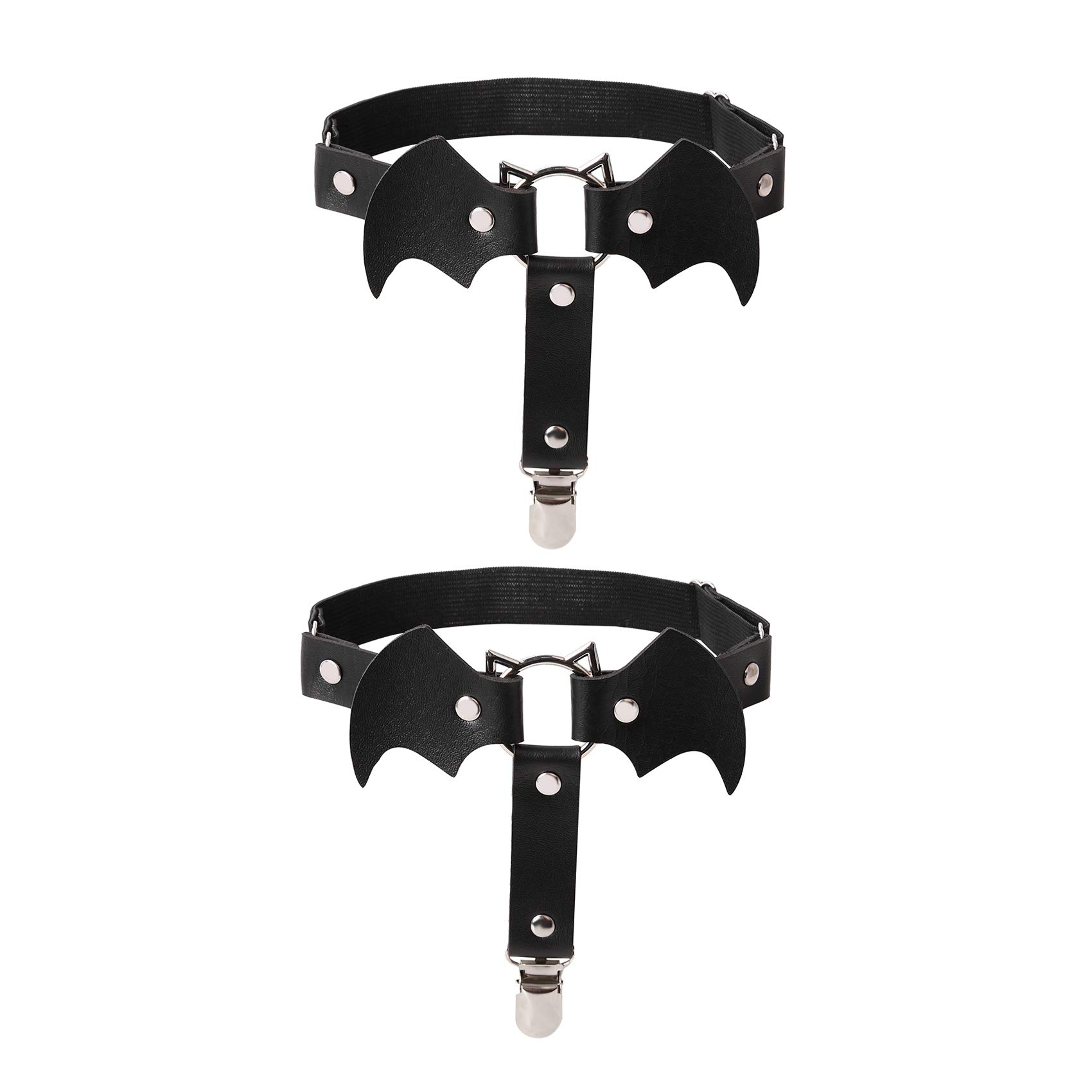 2pcs Bat-Shaped Leg Garter with Anti-Slip Clips, Elastic Gothic Thigh Ring Garter for Women and Girls