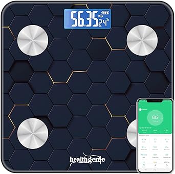 Healthgenie Smart Bluetooth Weight Machine for Body Weight with 18 Body Composition Sync with Fitness App (3D HEXA-HB411)