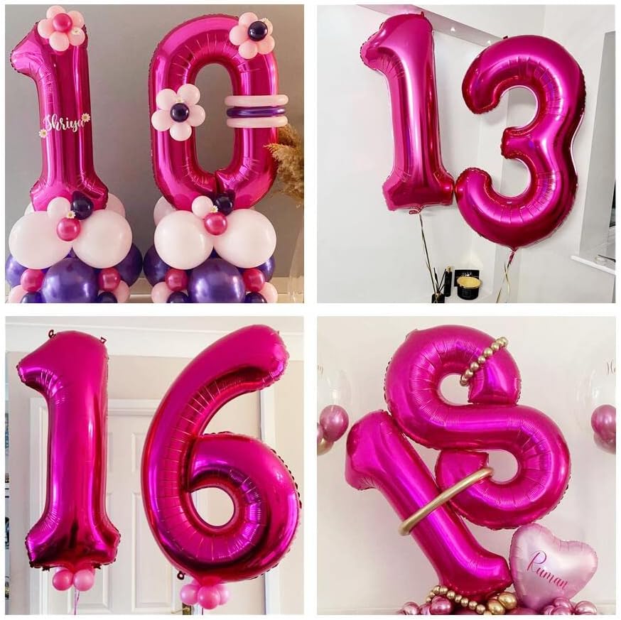 Miniatura 6 de Globos de color rosa intenso del número 14, globos de 40 pulgadas, globos de aluminio de Mylar con el número 14 para decoración de fiestas de