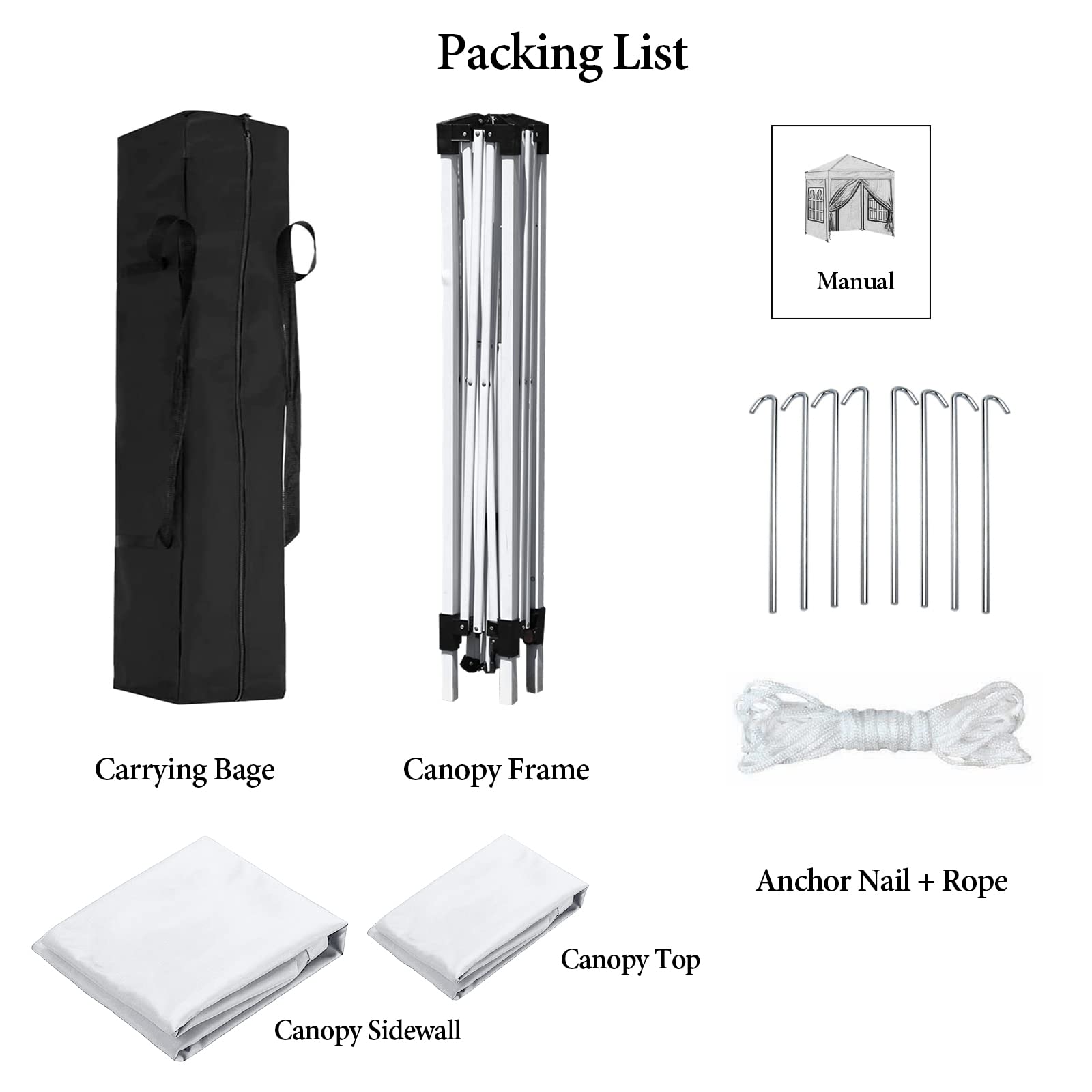 CLIPOP Tonnelle de jardin de 3 x 3 m avec 4 panneaux latéraux, barnum portatif blanc de fête avec structure en métal épais et sac de transport, pour mariage, extérieur, camping, plage