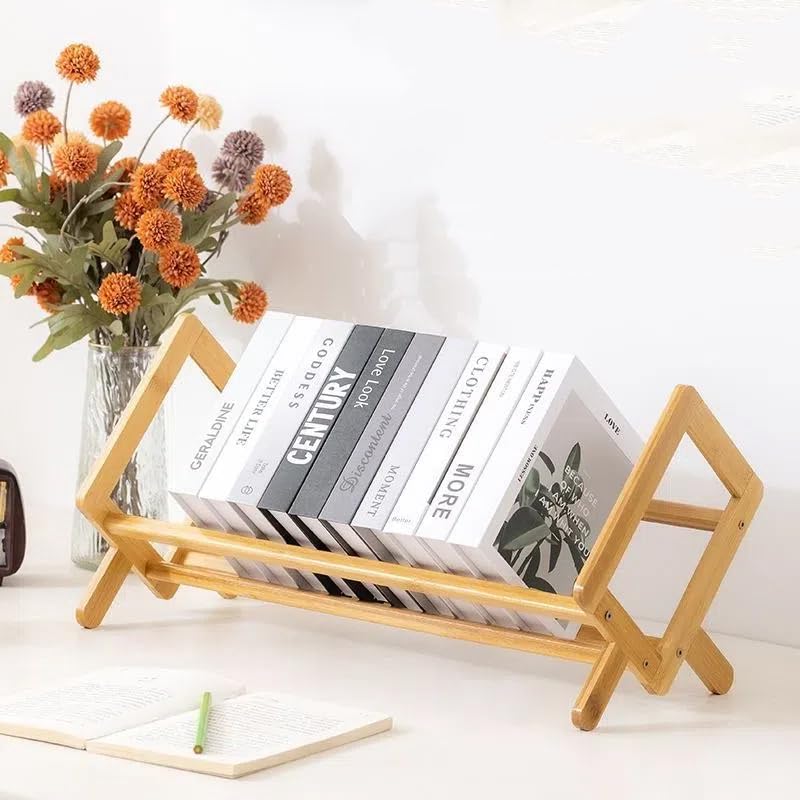 Bamboo Desktop Bookshelf Storage Rack Tilting Book Shelf for Office Living Room Book Organize