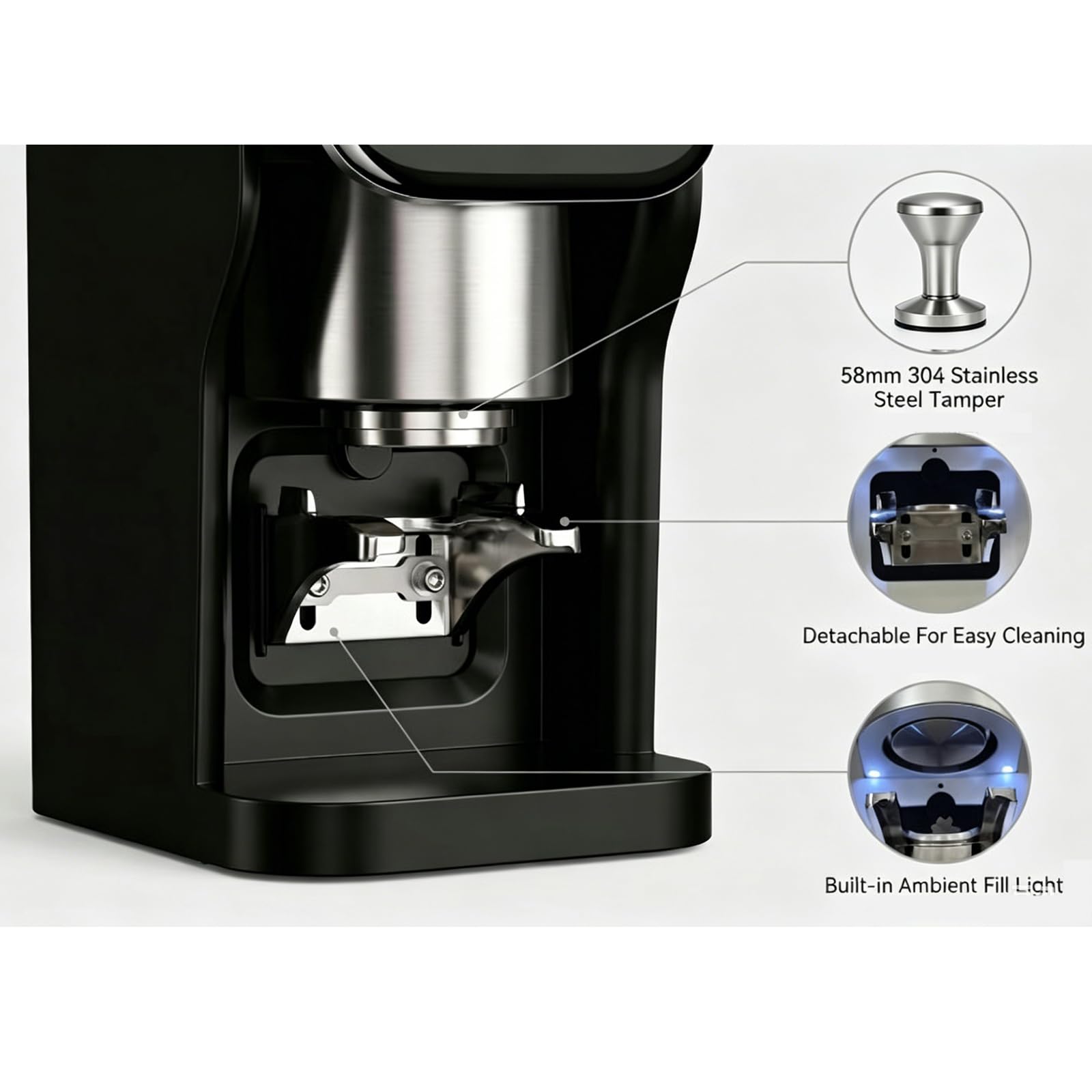 Prensa eléctrica de café – Prensa automática de espresso con presión ajustable de 10 a 30 kg y 1 a 3 ajustes de apisonamiento para cafeterías y uso doméstico