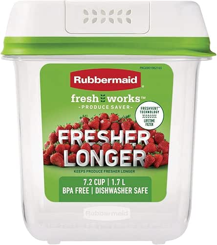 Rubbermaid FreshWorks Saver, Medium Produce Storage Container, 7.2-Cup, Clear