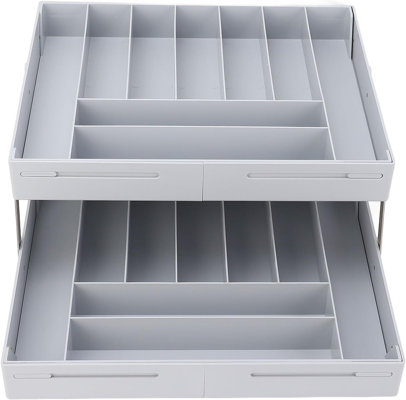 TOPINCN 2 Tier Collapsible Multi Level Drawer Organizer Tray, Folding Smart Drawer Storage, Expandable for Makeup, Jewelry, Silverware, Utensils, Kitchen Office Supplies (Gray)