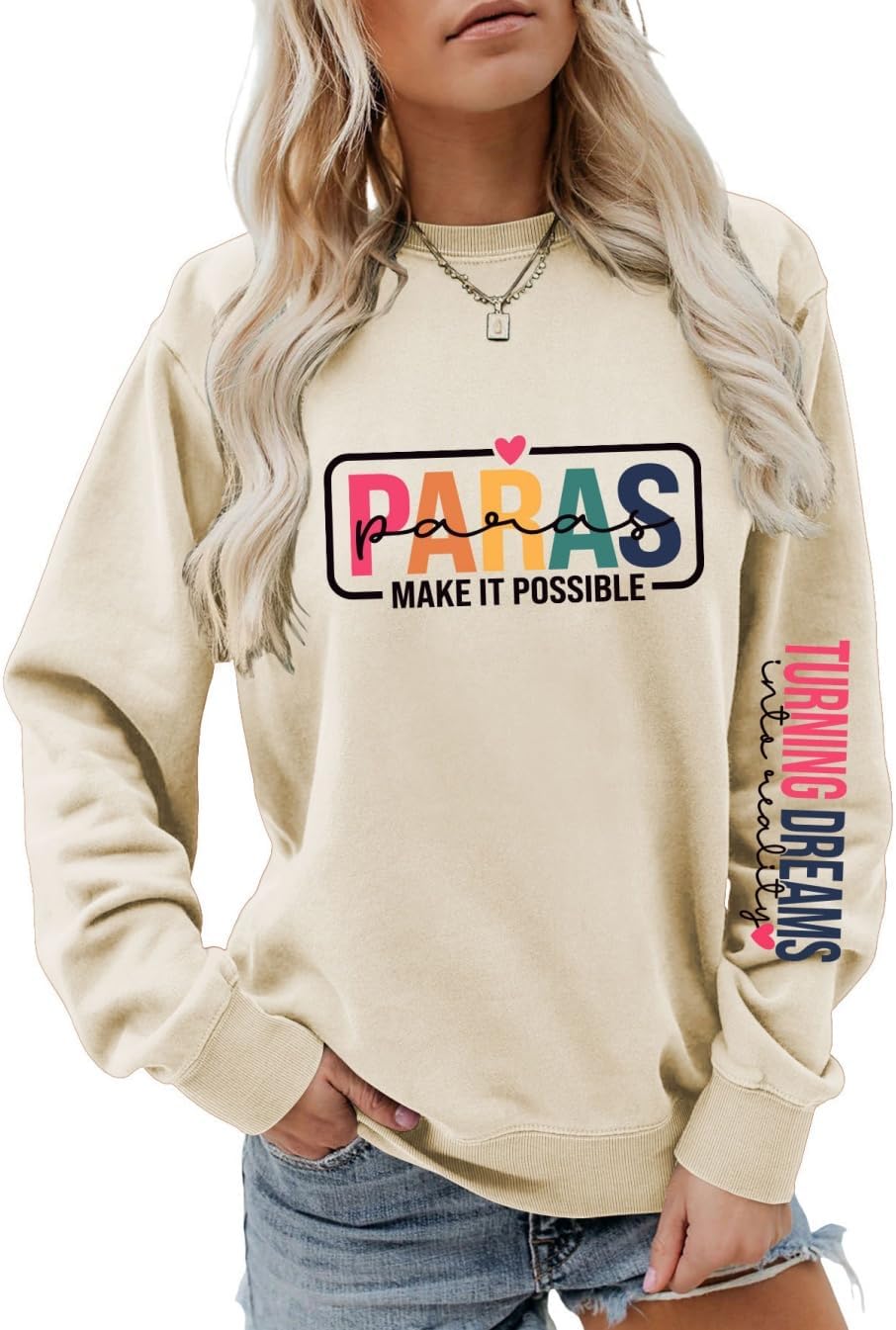 FORHVIPS Special Education Teacher Sweatshirt Women's Paras Make It Possible Letter Shirt Paraprofessional Pullovers Tops
