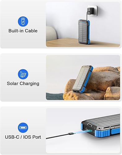 Miniatura 6 de Cargador solar, cargador de batería portátil inalámbrico de 49800 mAh, batería externa de carga rápida QC3.0 de 15 W con 4 cables integrados,