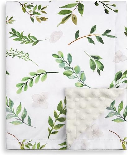 BORITAR Manta de bebé de hojas florales para niños y niñas, súper suave, de doble capa con respaldo de puntos para guardería, cochecito, cuna,