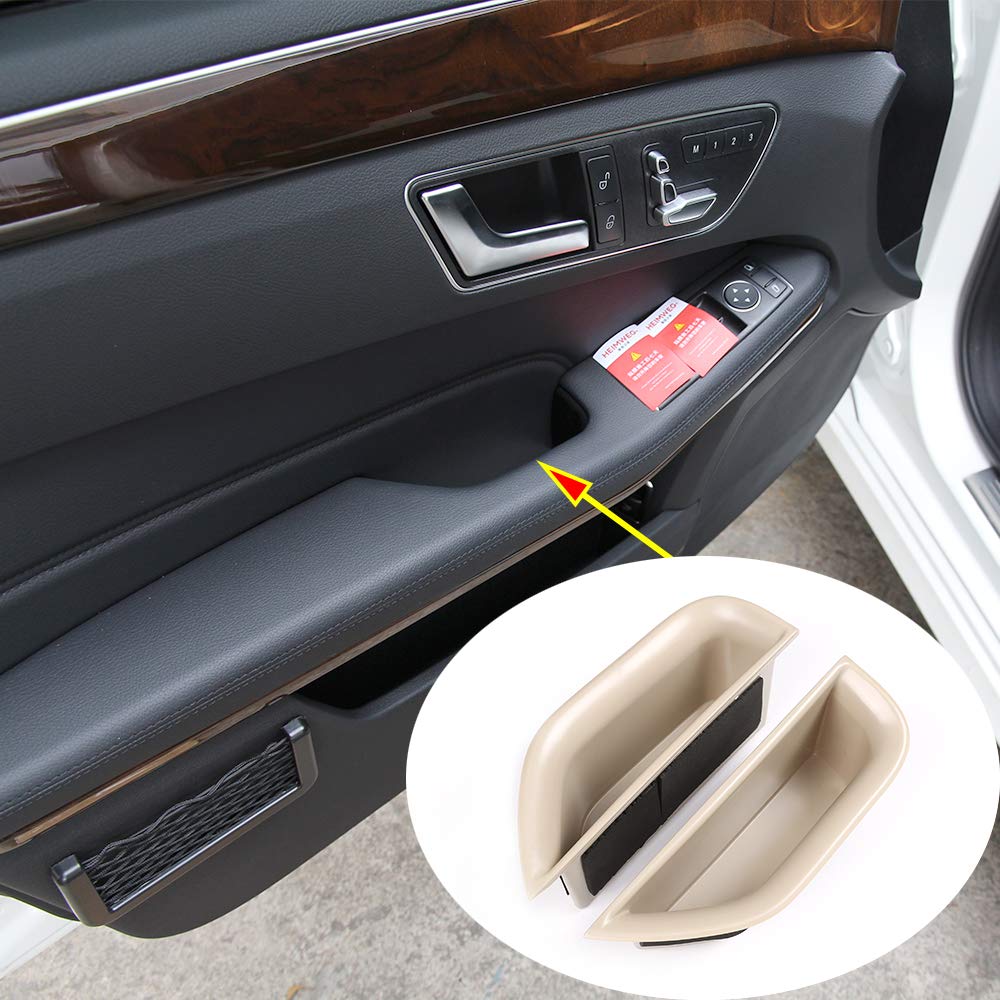 LLKUANG Car Door Handle Storage Box Glove Armrest Storage Box for Mercedes Benz E Class W212 E200 E260 E320 E400 2010-2015 (Beige, Front Door)