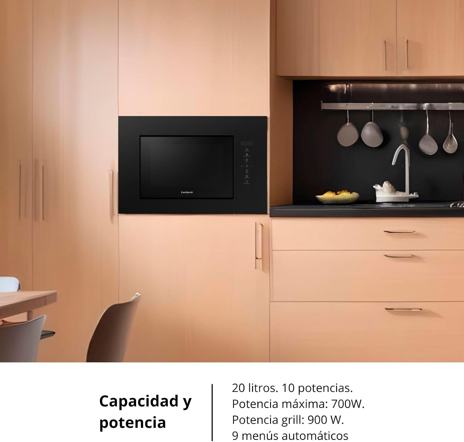 Corberó – Built-in Microwave | CMICG520GLNI | Capacity 20 L | Power 700 W | 10 Levels | Auto Menu | Defrost | Timer 95 min | Touch Control | Color Black
