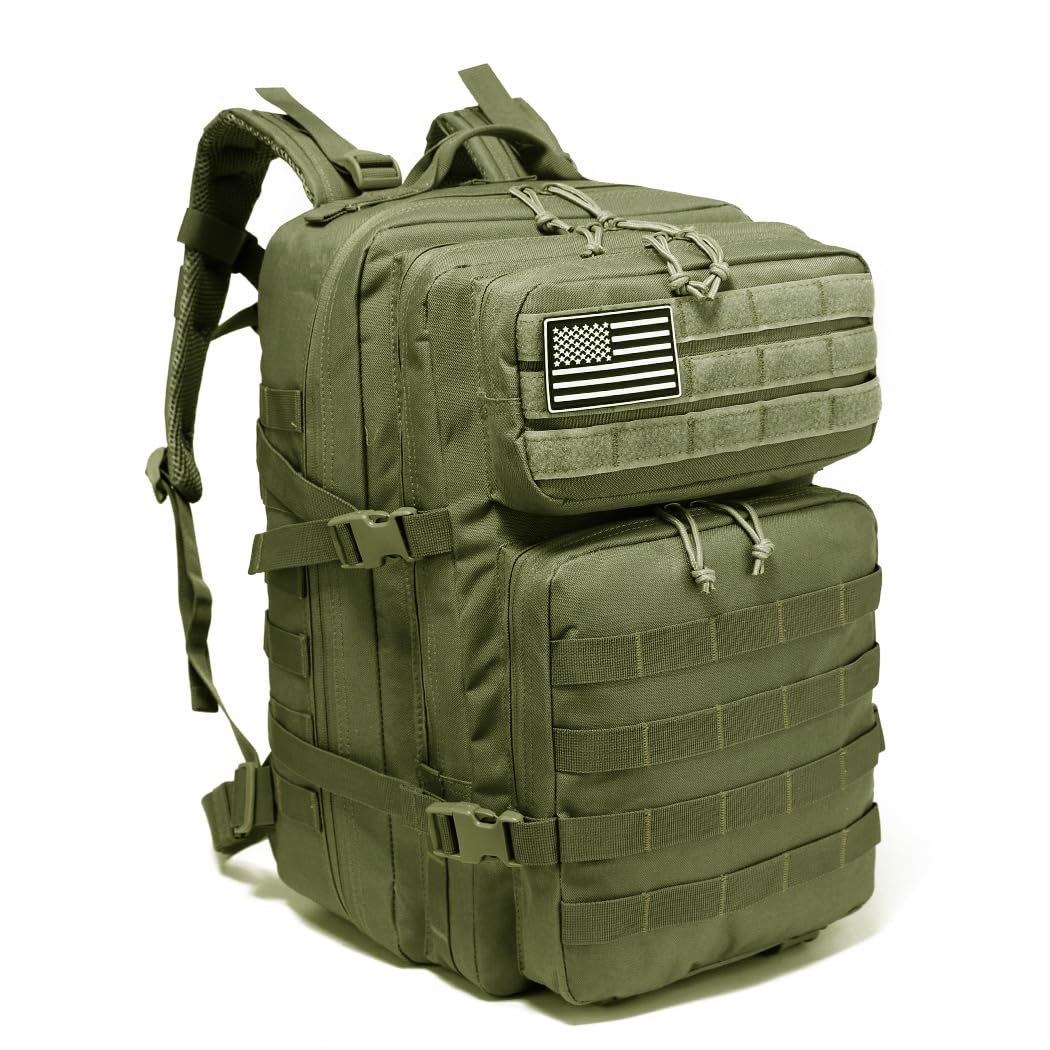 ONE WVW PIN 45l Military Tactical Backpack for Men Bug Out Bag Army Assault Pack Rucking Backpacks 45L MOLLE 3 Day Backpacks Hiking Treeking Rucksack(Green-B)