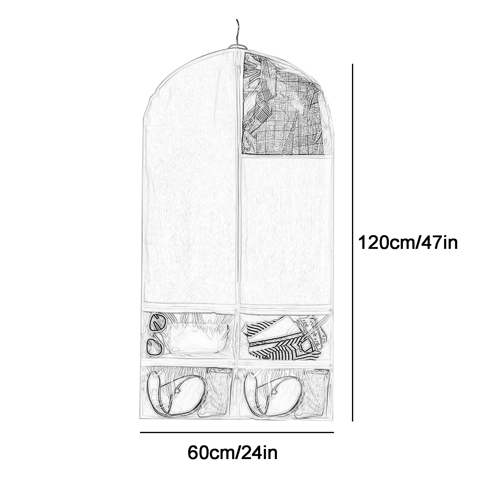 Bolsas para Ropa de Viaje y Almacenamiento, Fundas Protectoras para Ropa, con 4 Bolsillos Transparentes, para Ropa, Trajes, Vestidos, Camisas y Abrigos (Negro, 120 cm 47 Pulgadas)