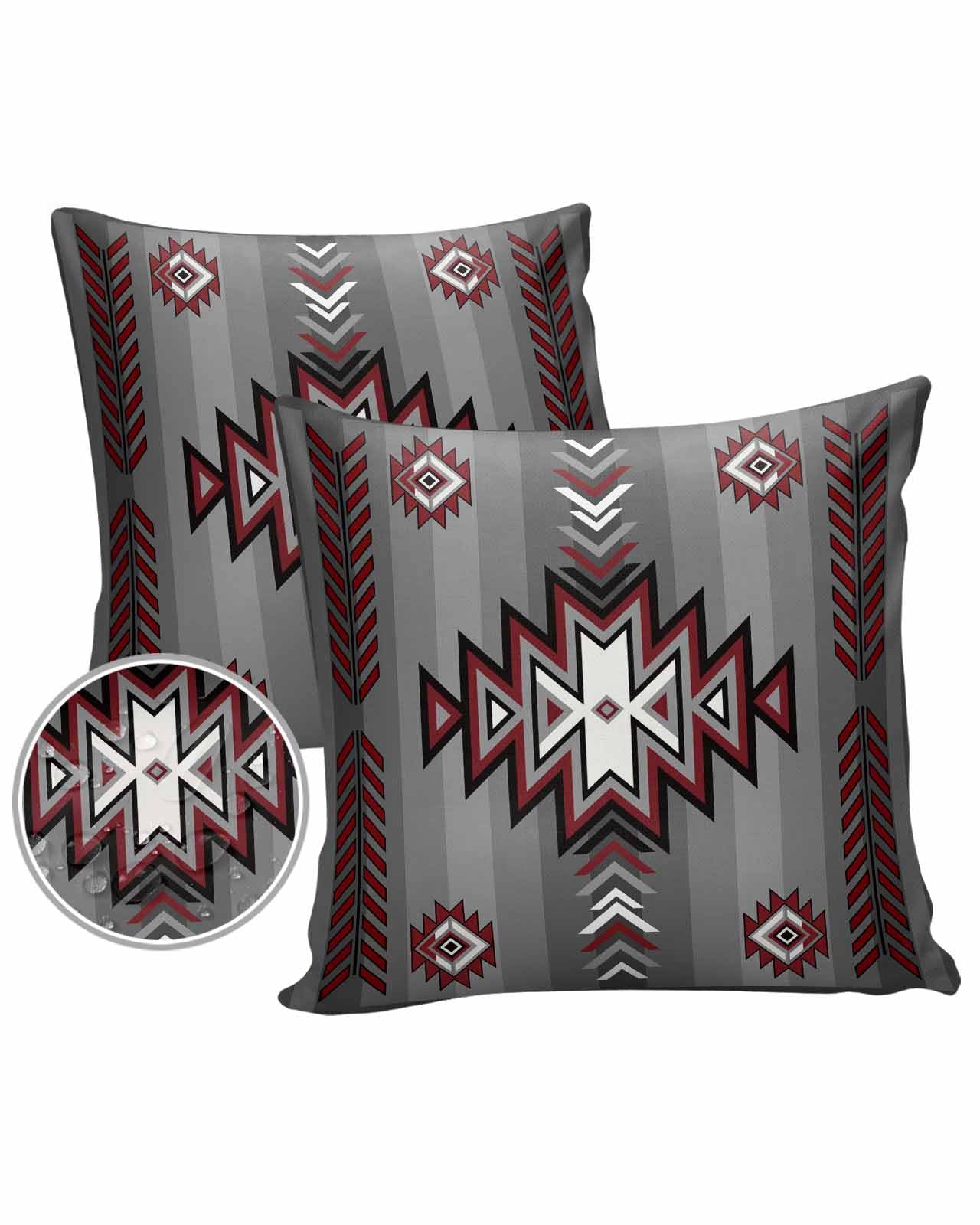 Red Grey Aztec Outdoor Pillow Cover 26x26 Inch Cushion Sham Case,Waterproof Square Throw Pillowcase Patio Porch Couch Chair Farmhouse Mexican Aztec Decor Southwest Tribal Bohemian Farmhouse Morocco