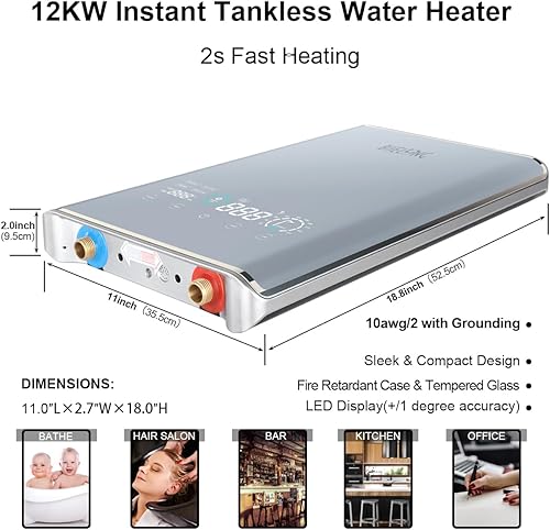 Miniatura 6 de Calentador de agua eléctrico instantáneo sin tanque de 220240 V, pequeño montado en la pared, compacto, adecuado para armarios y fregaderos de