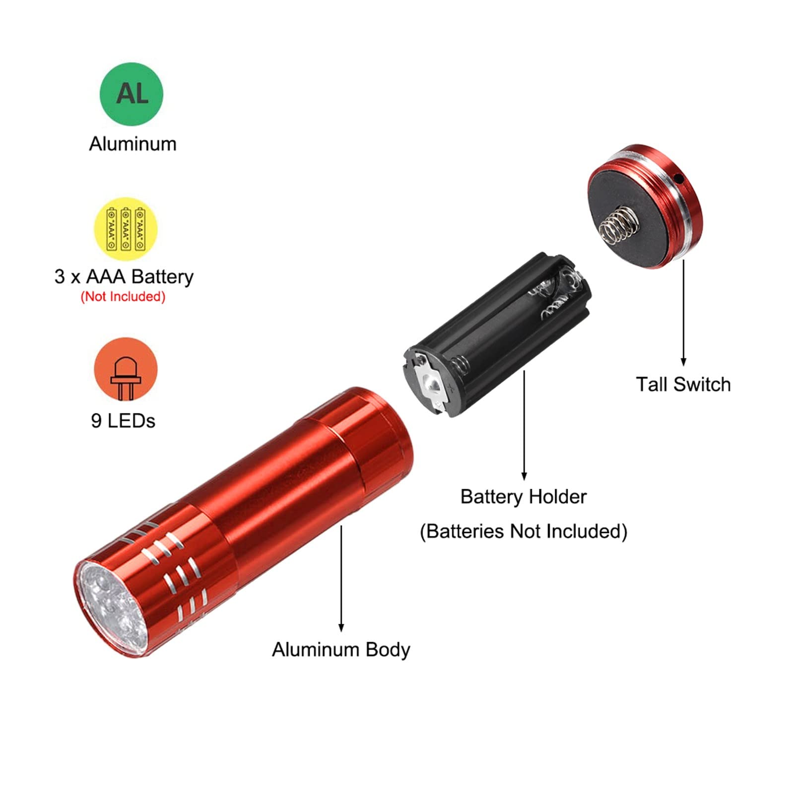 Lot De 4 Mini Lampes Torche LED Hinsgear SK68 - Aluminium, Monomode, Piles Alcalines (piles Non Incluses)