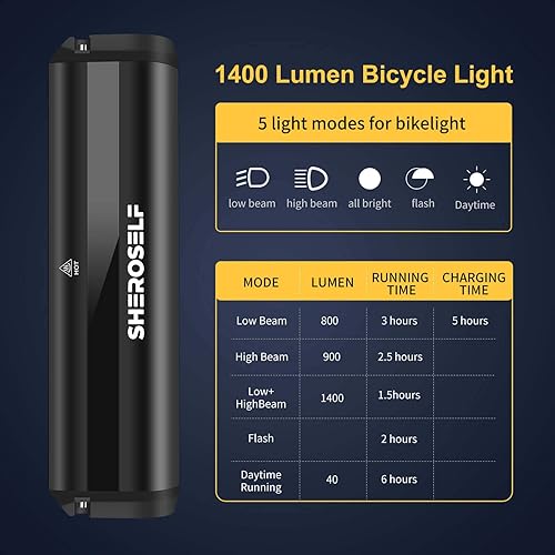Miniatura 4 de 6 luces LED superbrillantes para bicicleta, 5 modos de iluminación, IPX5 impermeable, tipo C recargable para bicicleta, perfecto para adultos,