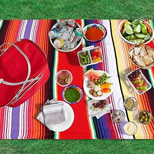 Tiamu Mexican Striped Color Table Runners for Party Wedding, Serape Blanket Tablecloth, Outdoor Picnics Dining Table Cover with, Beach Shawl, Table Runner for Wedding Fiesta(150x200cm)