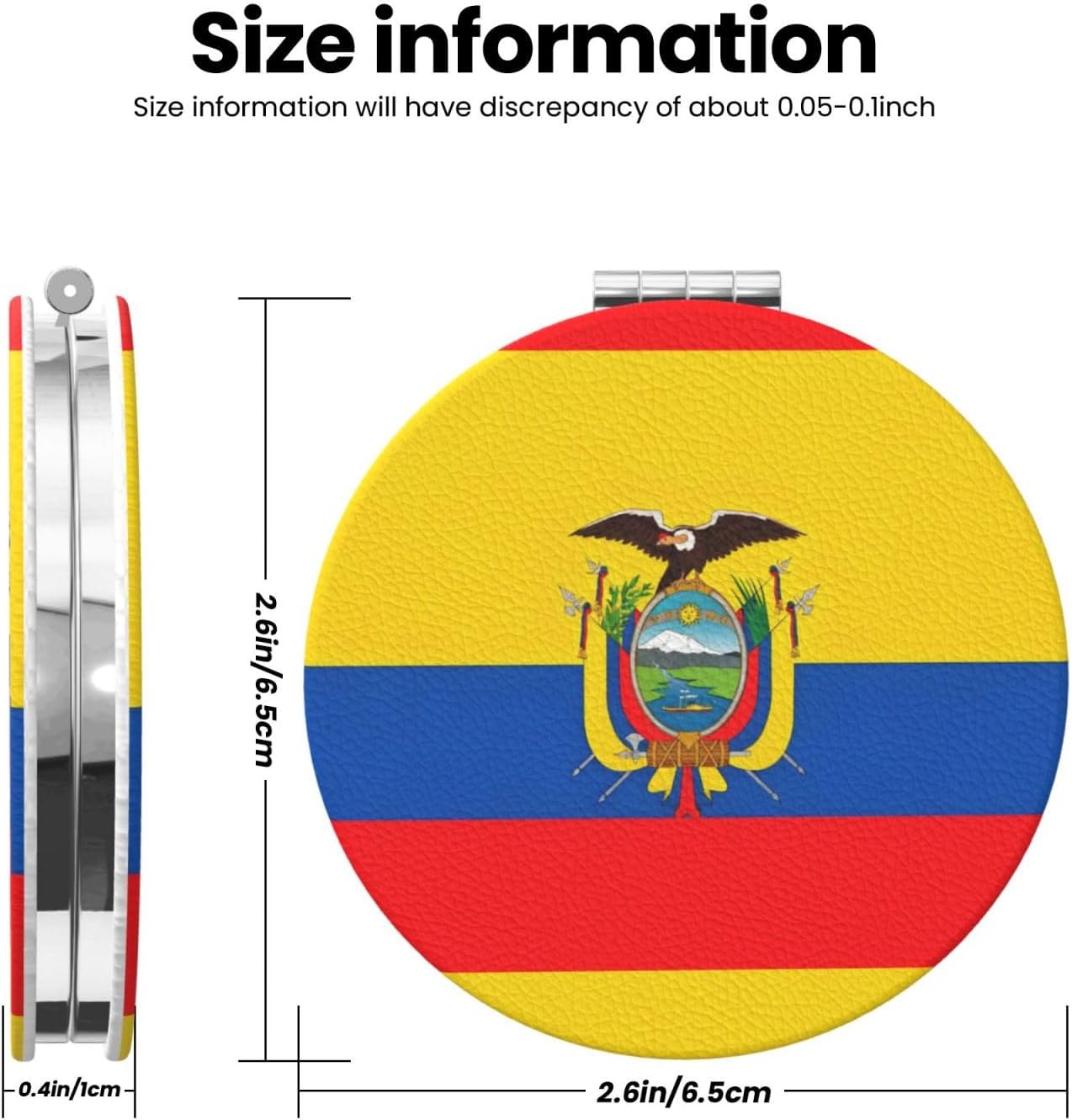 Ecuador Flag Portable Pocket Makeup Mirror, Pu Outer & PVC Galvanized Inner, Double-Sided (Normal & Magnifying), Compact for Travel image 3