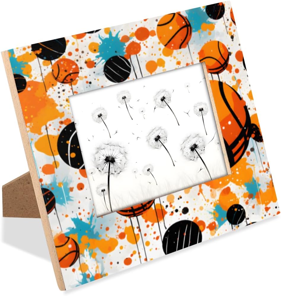 Dripping Basketballs Wooden Photo Frames 4x6, Acrylic Picture Cover Frame for Wall Tabletop Display, Cute Frames for Home Office Nursery Decor
