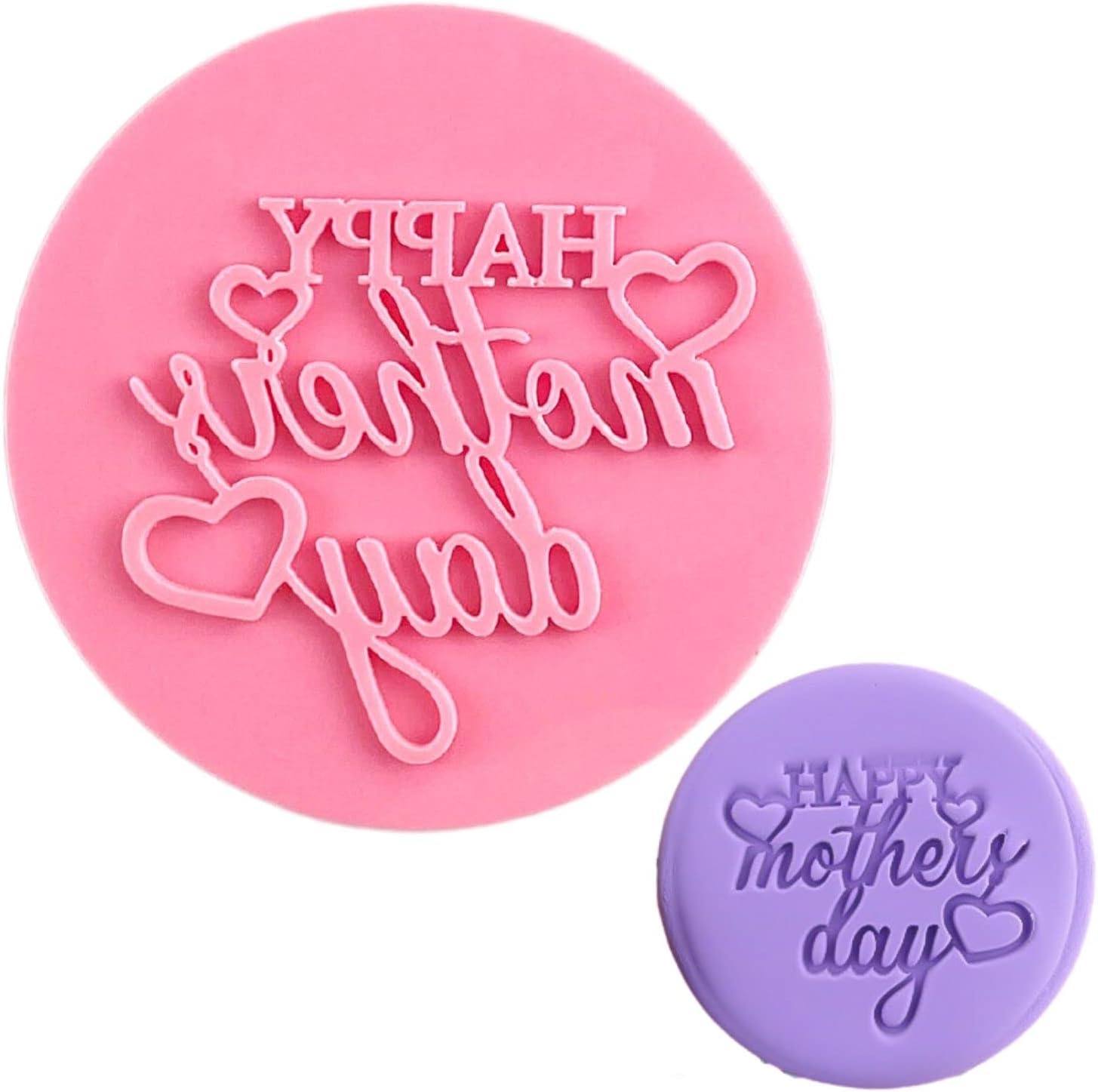 Crethinkaty Mother's Day Fondant Embosser "Happy Mother's Day" Shape 3D Dented Design Cookie Stamp for Baking Cookies,Decorating Cake/Sugar Paste/Cupcake