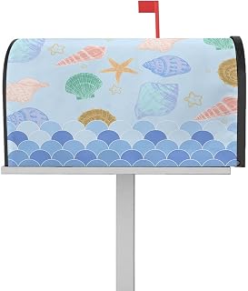 Mailbox Cover Magnetic Nautical Starfish Conch Blue Watercolor Mermaid Scales Mailbox Covers Standard Size 21x18in,Mailbox Covers Wrap Post Letter Box Cover for Garden Yard Coastal Shells Ocean Style